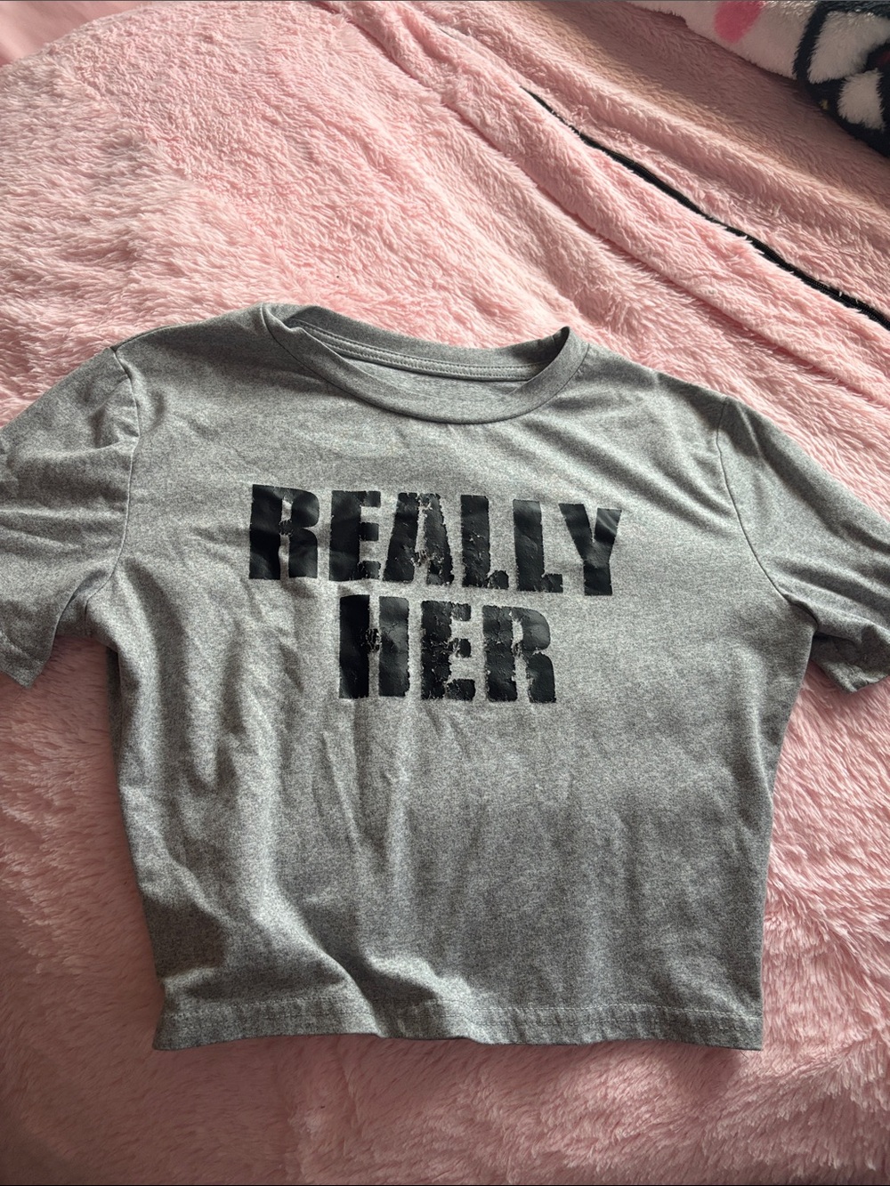 SHEIN Grey Crop Tee with Black "REALLY HER" Graphic